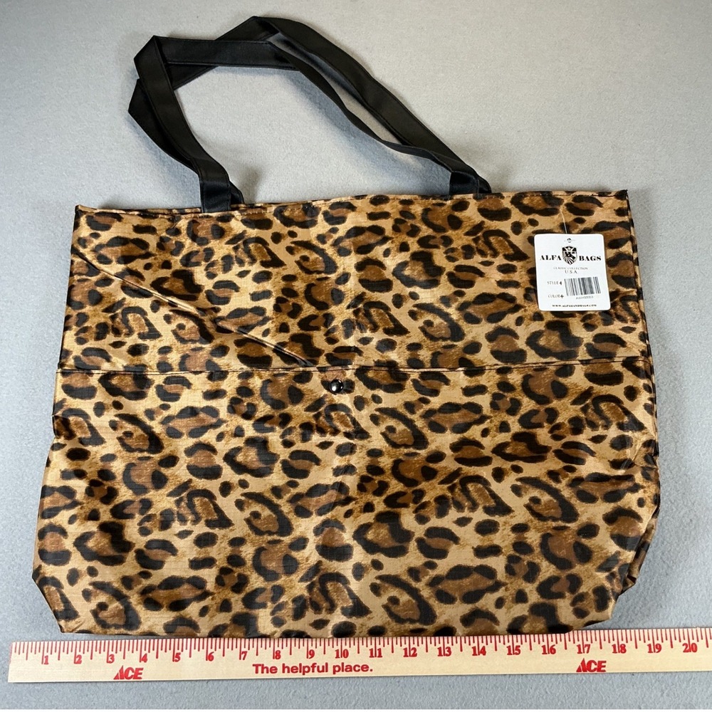 Alfa Bags Leopard Print Tote Women Brown Ripstop Shoulder Bag NWT